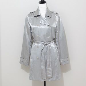 ISDA & Co Women's Silver Classic Belted Trench Coat Size Small Vintage